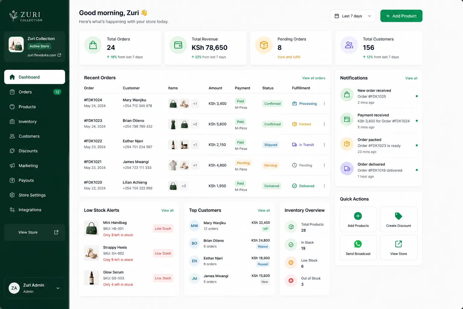 FlexiDuka merchant dashboard